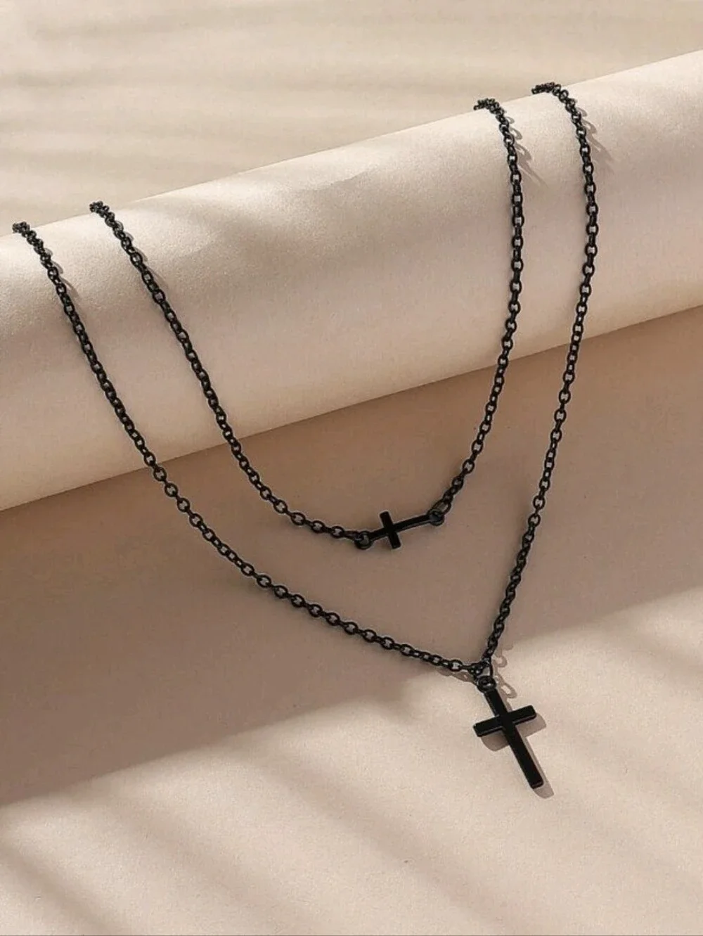 Black Cross Pendant Chain Necklace - Men's Accessory